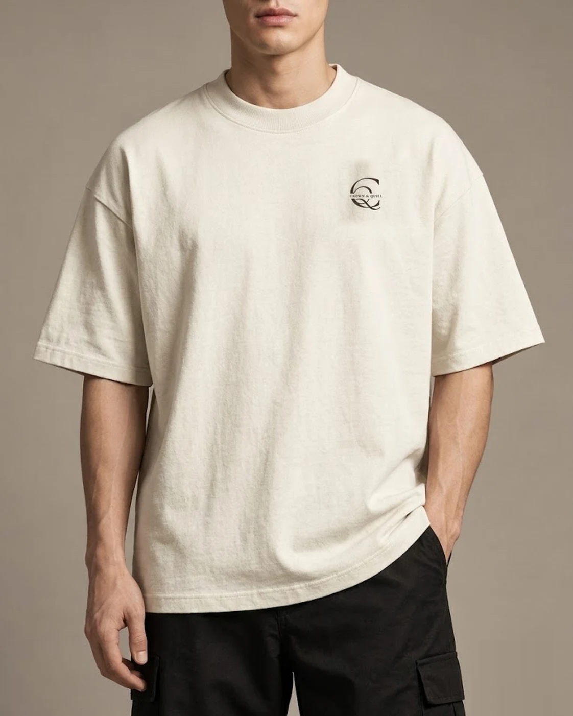A Life Well Read cream oversized tee worn, front view