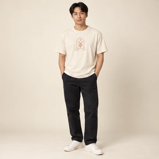 male model 3 wearing the Arc Ivory Botanical T-Shirt design concept