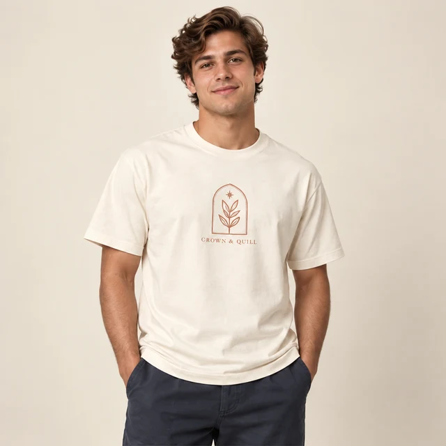 Male model 4 wearing the Arc Ivory Botanical T-Shirt