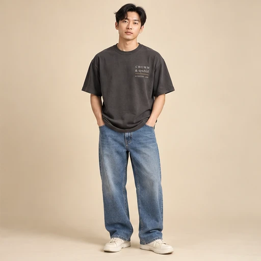 male model 3 wearing the Atelier Charcoal Wordmark T-Shirt design concept