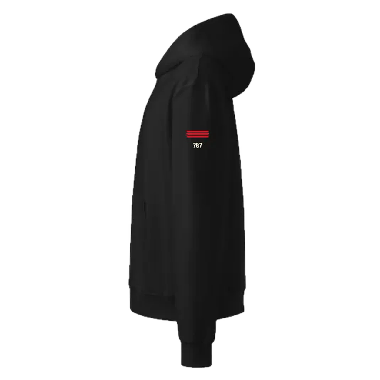 787 Dreamliner hoodie, left sleeve with three red stripes and 787