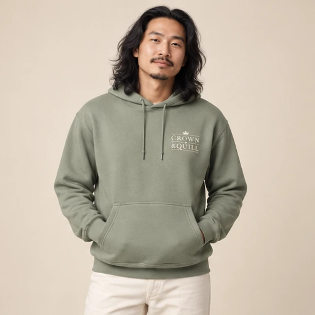 Male model 6 wearing the Drift Sage Wordmark Hoodie