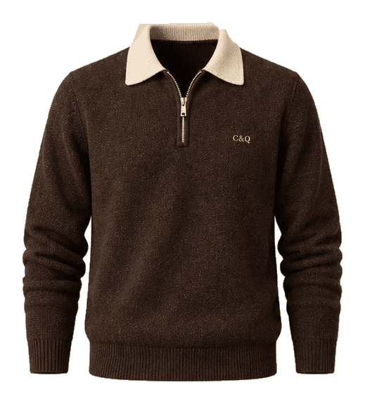 Study Chocolate Half-Zip Polo front angle study