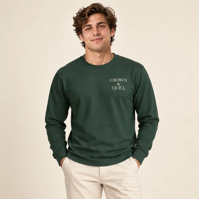 Male model 4 wearing the Linea Forest Long-Sleeve T-Shirt