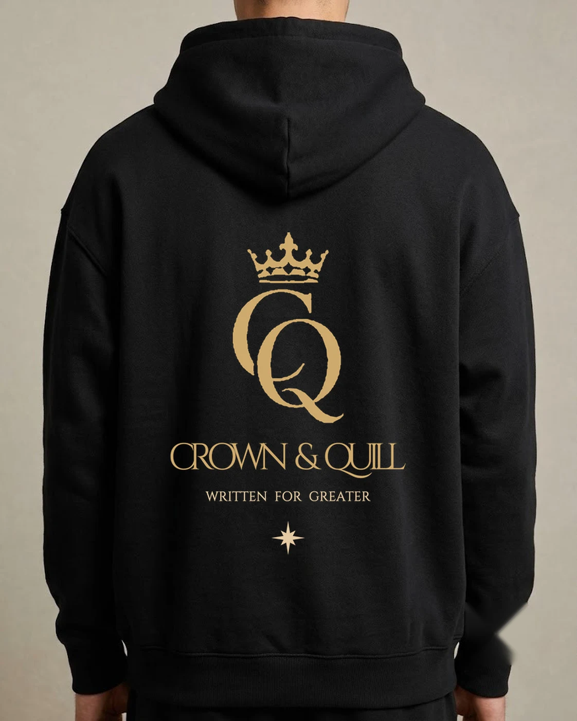 Monogram hoodie worn by a male model, back view
