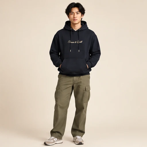 male model 3 wearing the Nocturne Ink Script Hoodie design concept