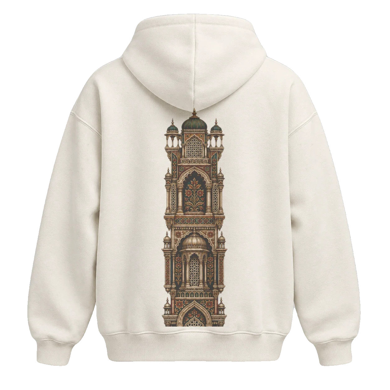 Prologue hoodie, back with tower artwork