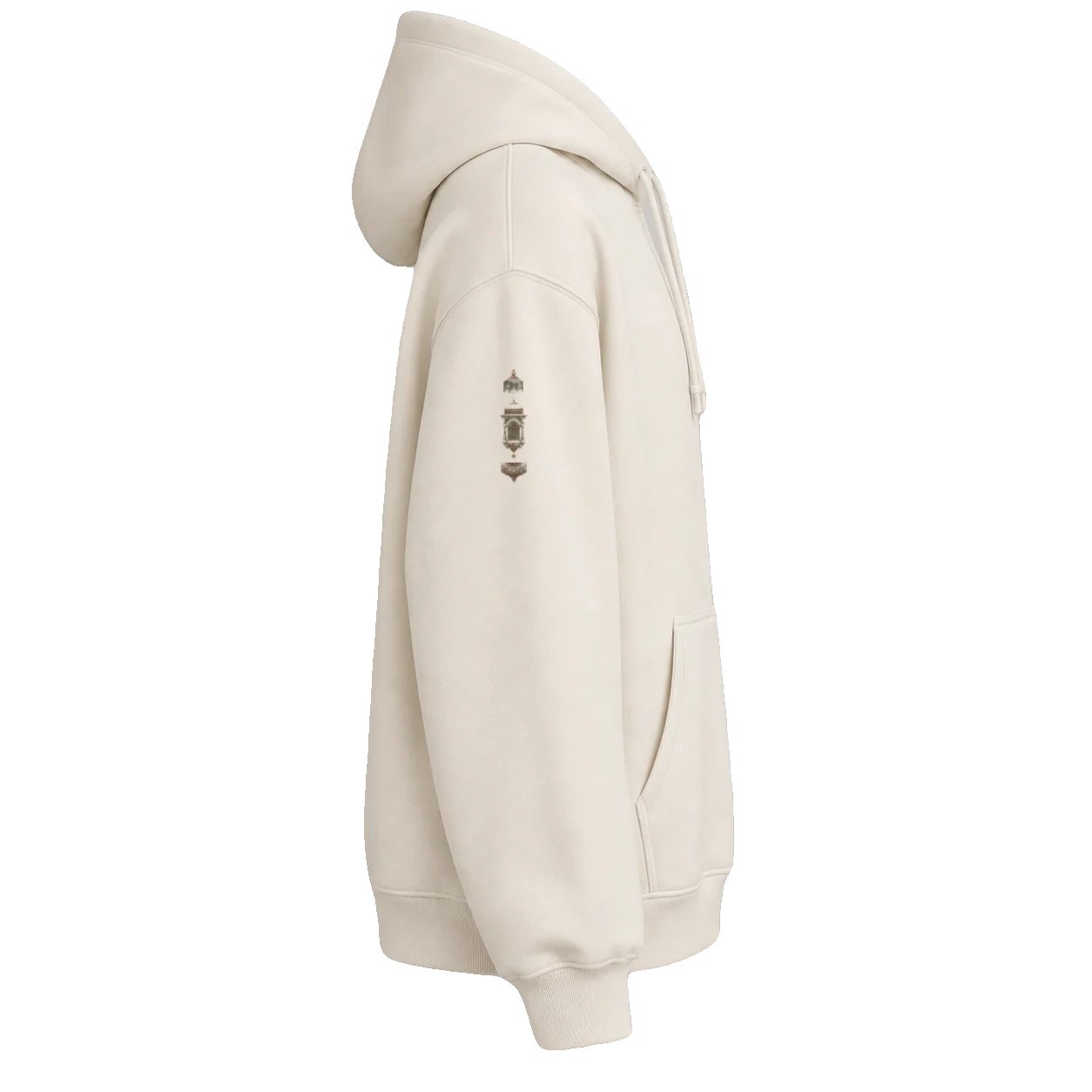 Prologue hoodie, right sleeve with stacked tower marks