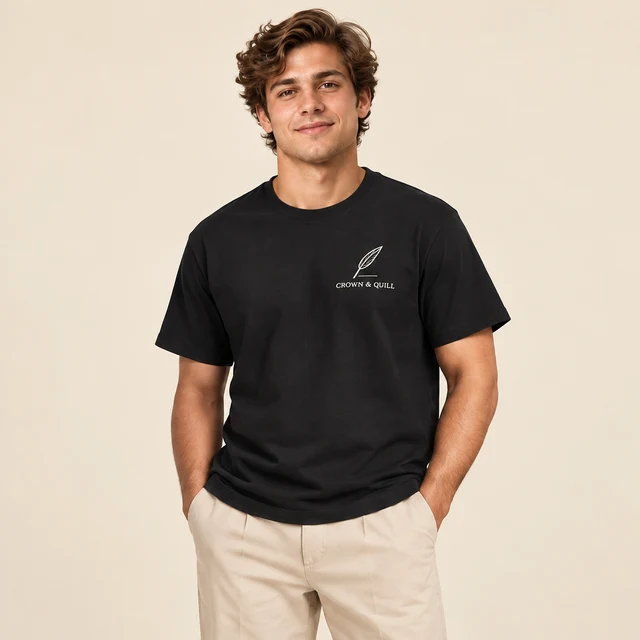 Male model 4 wearing the Sable Black Quill T-Shirt