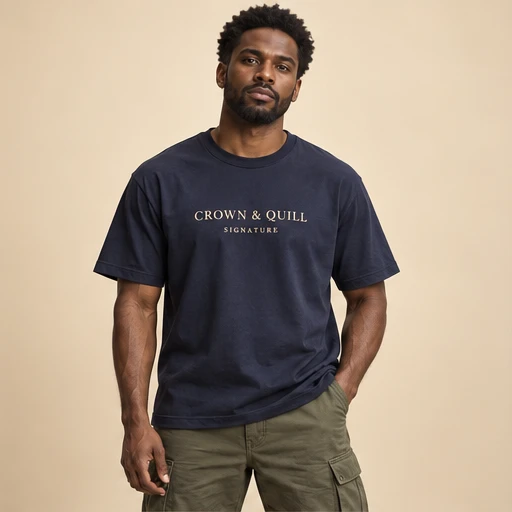 male model 2 wearing the Signature Navy Wordmark T-Shirt design concept