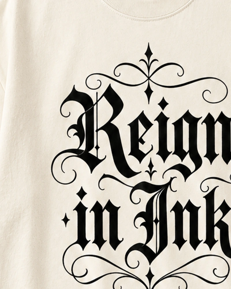 Close detail of Reign in Ink original lettering