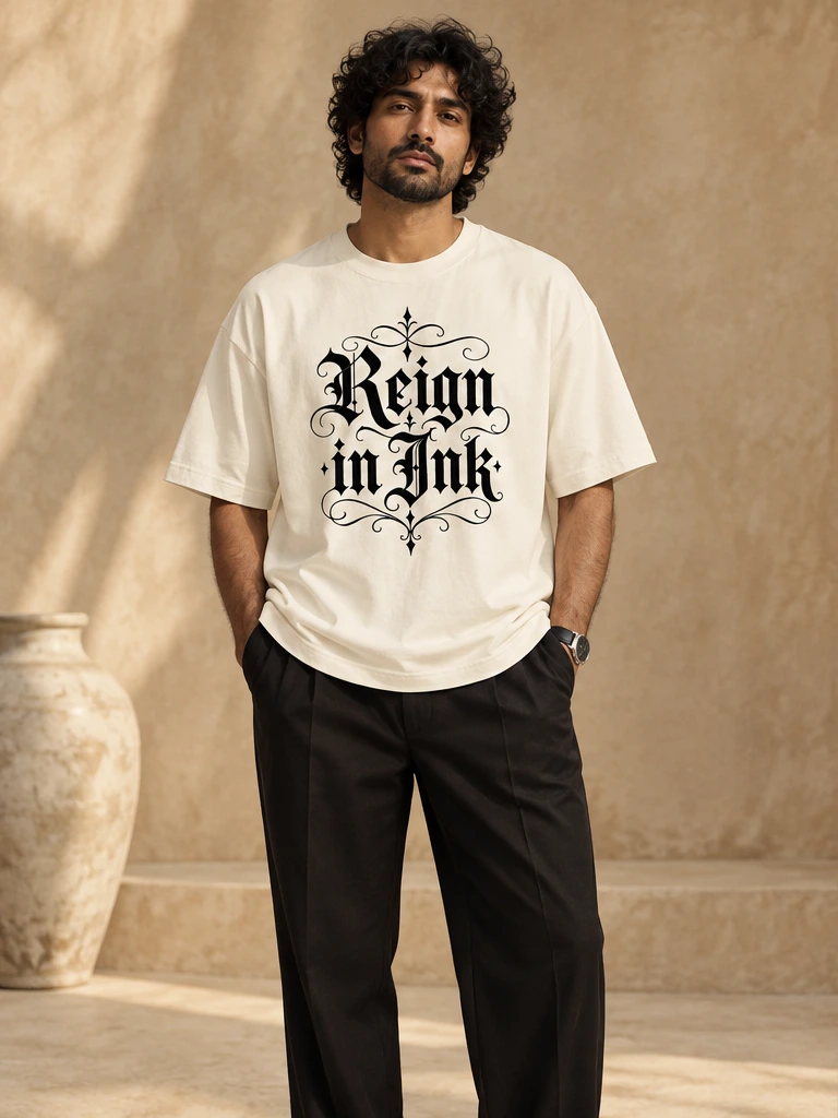 male model 1 wearing the Reign in Ink T-shirt