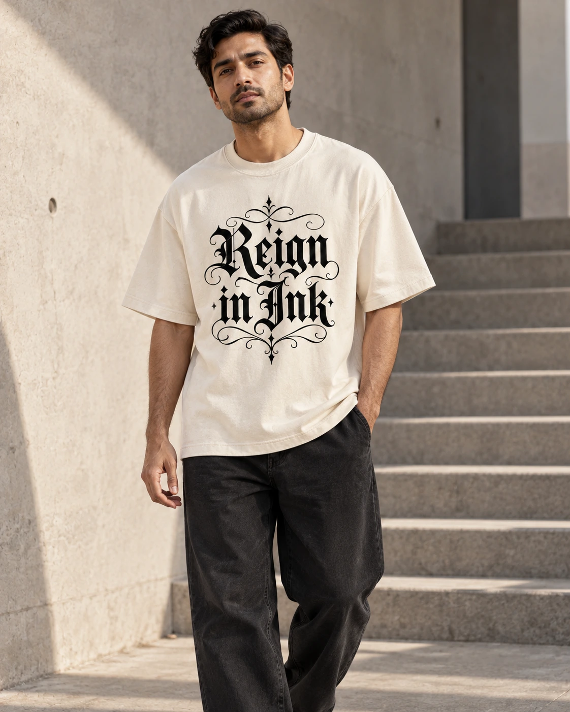 male model 3 wearing the Reign in Ink T-shirt