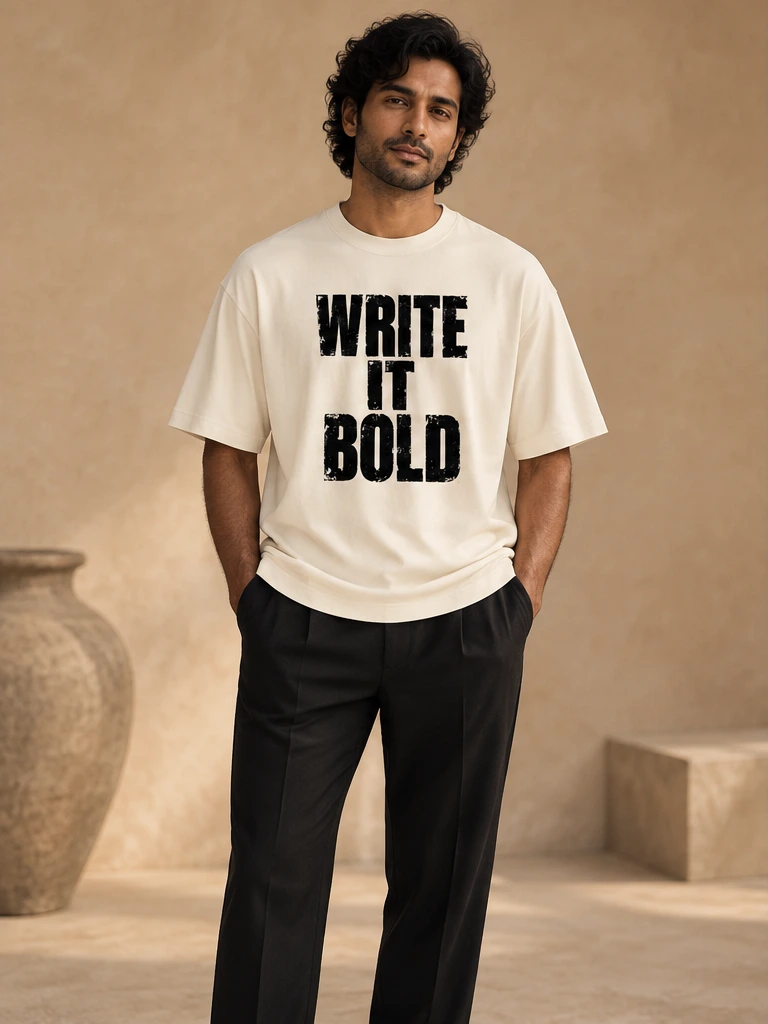 male model 1 wearing the Write It Bold T-shirt
